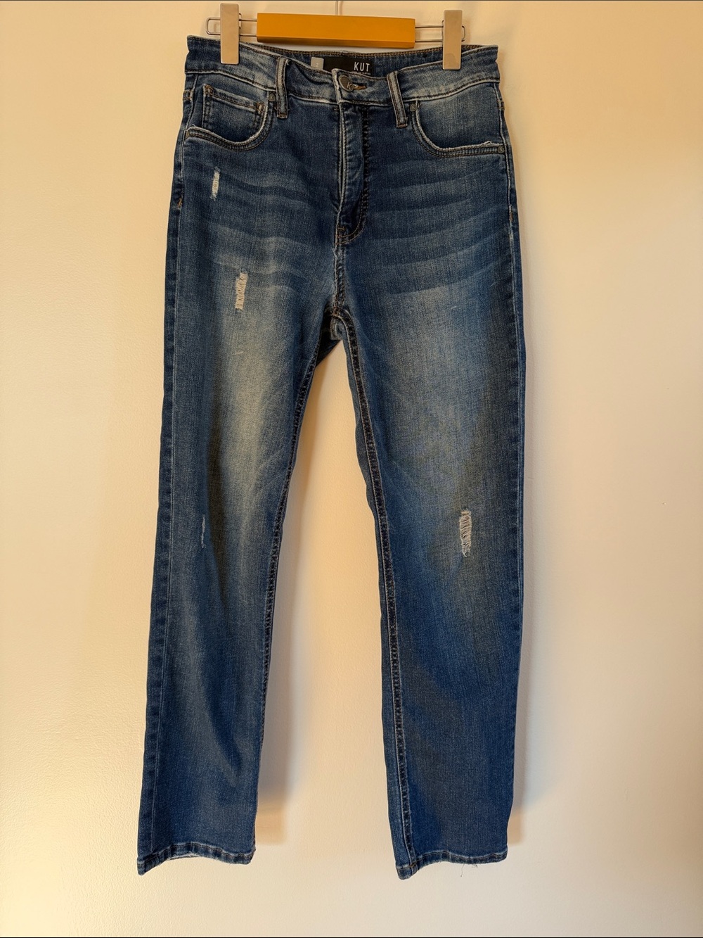 Kut from the Kloth Elizabeth Fab Ab Ankle Straight Leg Distressed Blue Jeans